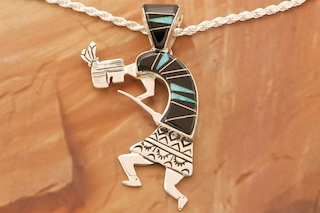 Calvin Begay Genuine Acoma Jet Sterling Silver Kokopelli Pendant